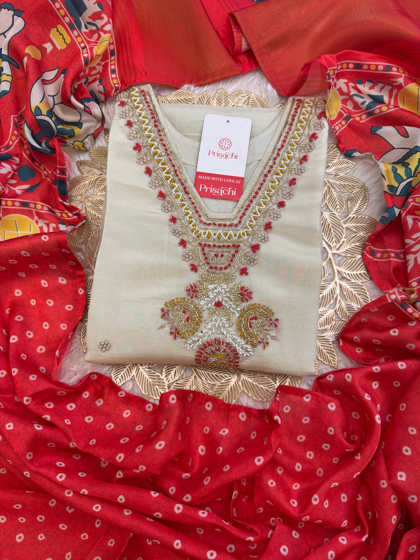 Designer Kurti Bottom With bandhej dupatta