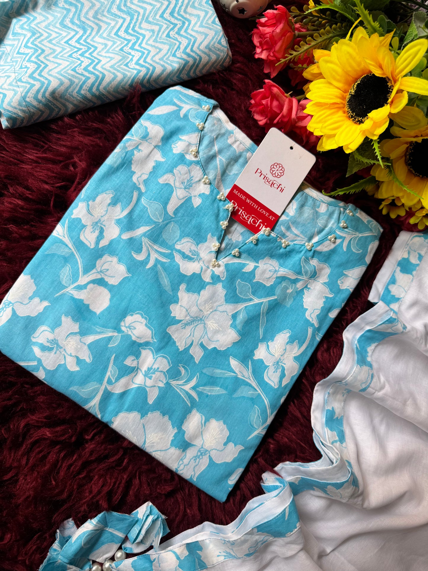 Cotton A-line Kurti with pockets, comfy pant, and dupatta