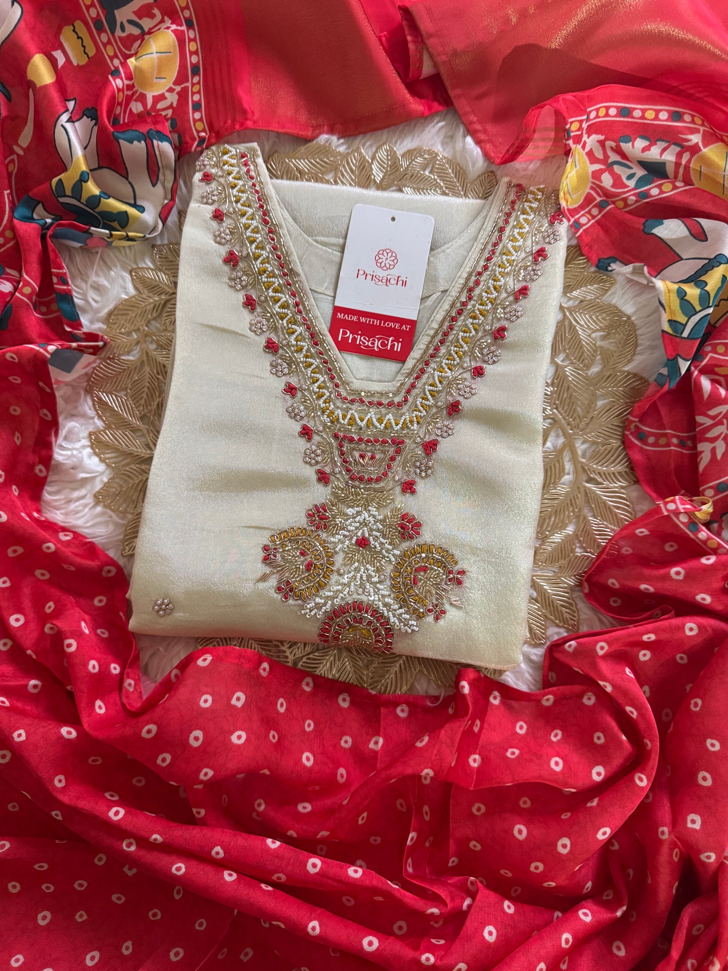 Designer Kurti Bottom With bandhej dupatta