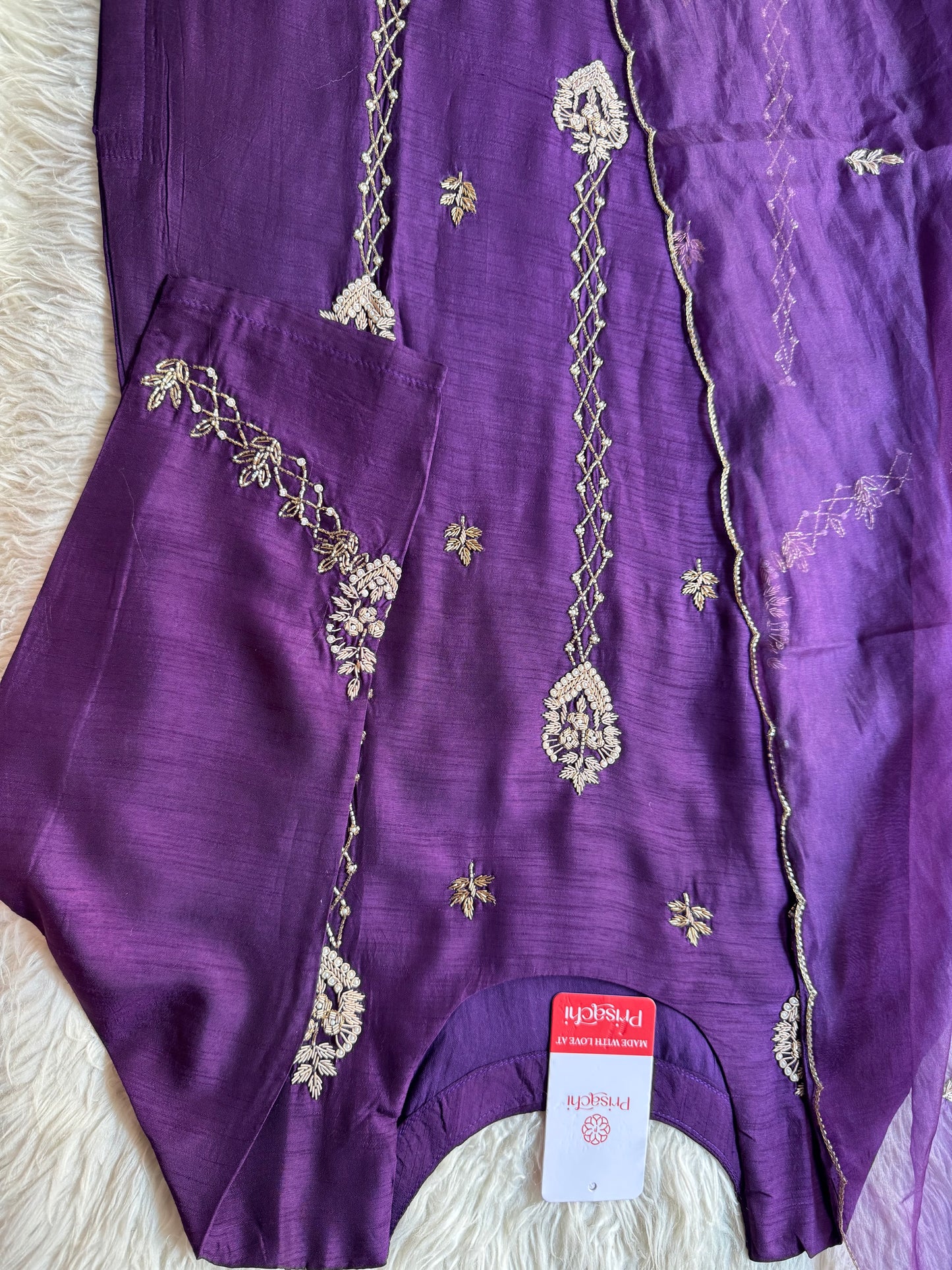 Purple Designer Embroidered kurta set with dupatta