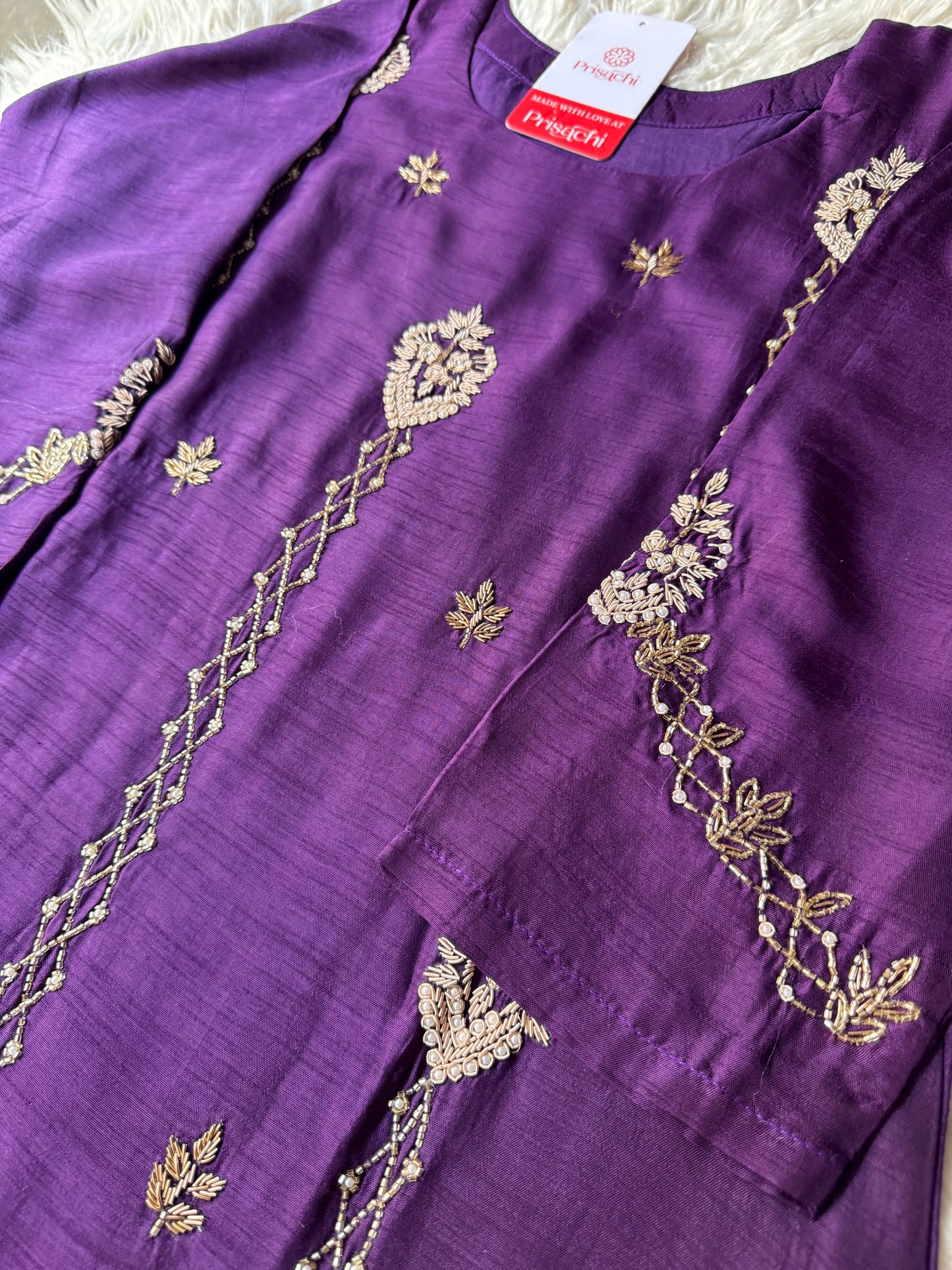 Purple Designer Embroidered kurta set with dupatta