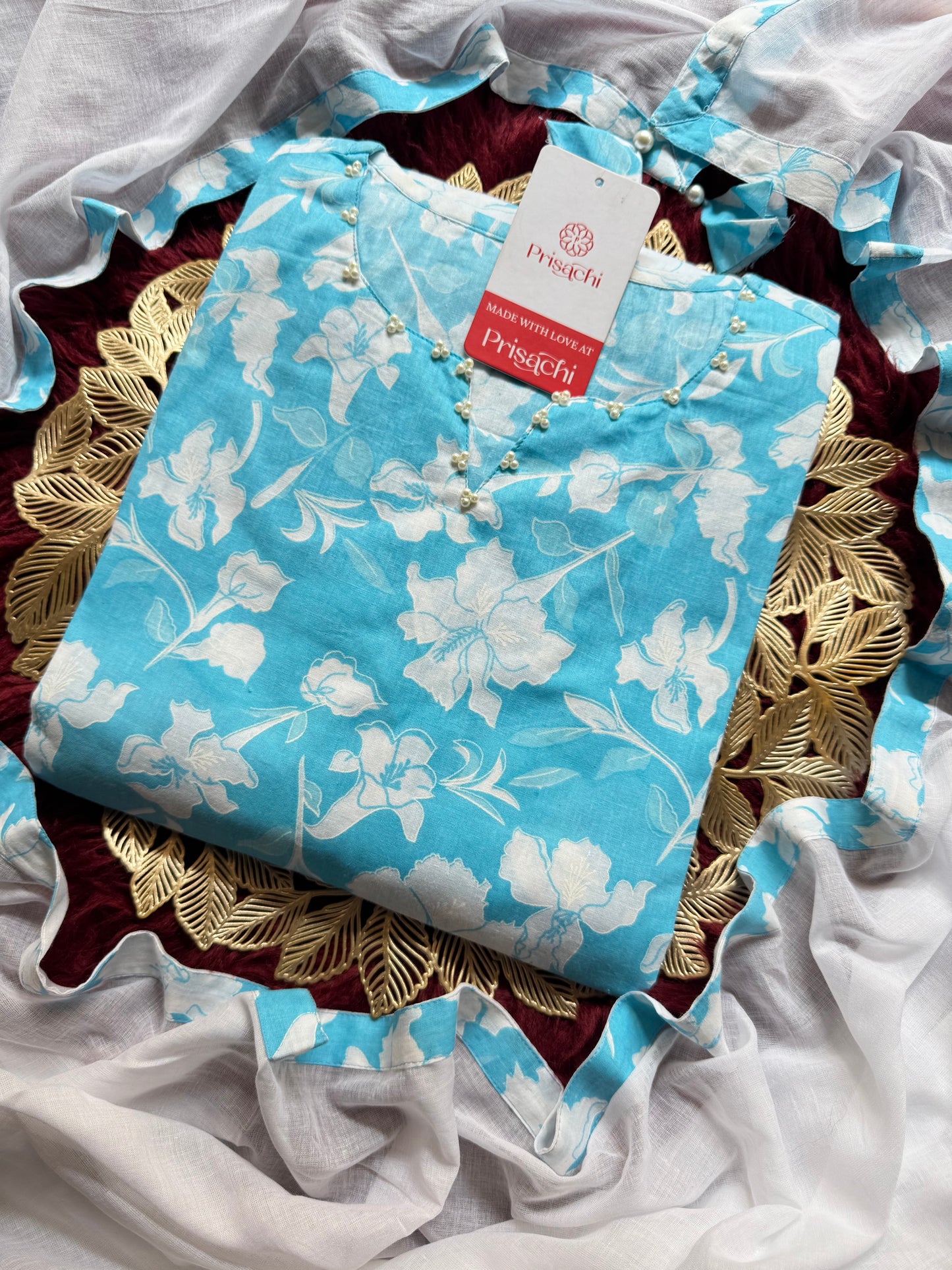 Cotton A-line Kurti with pockets, comfy pant, and dupatta