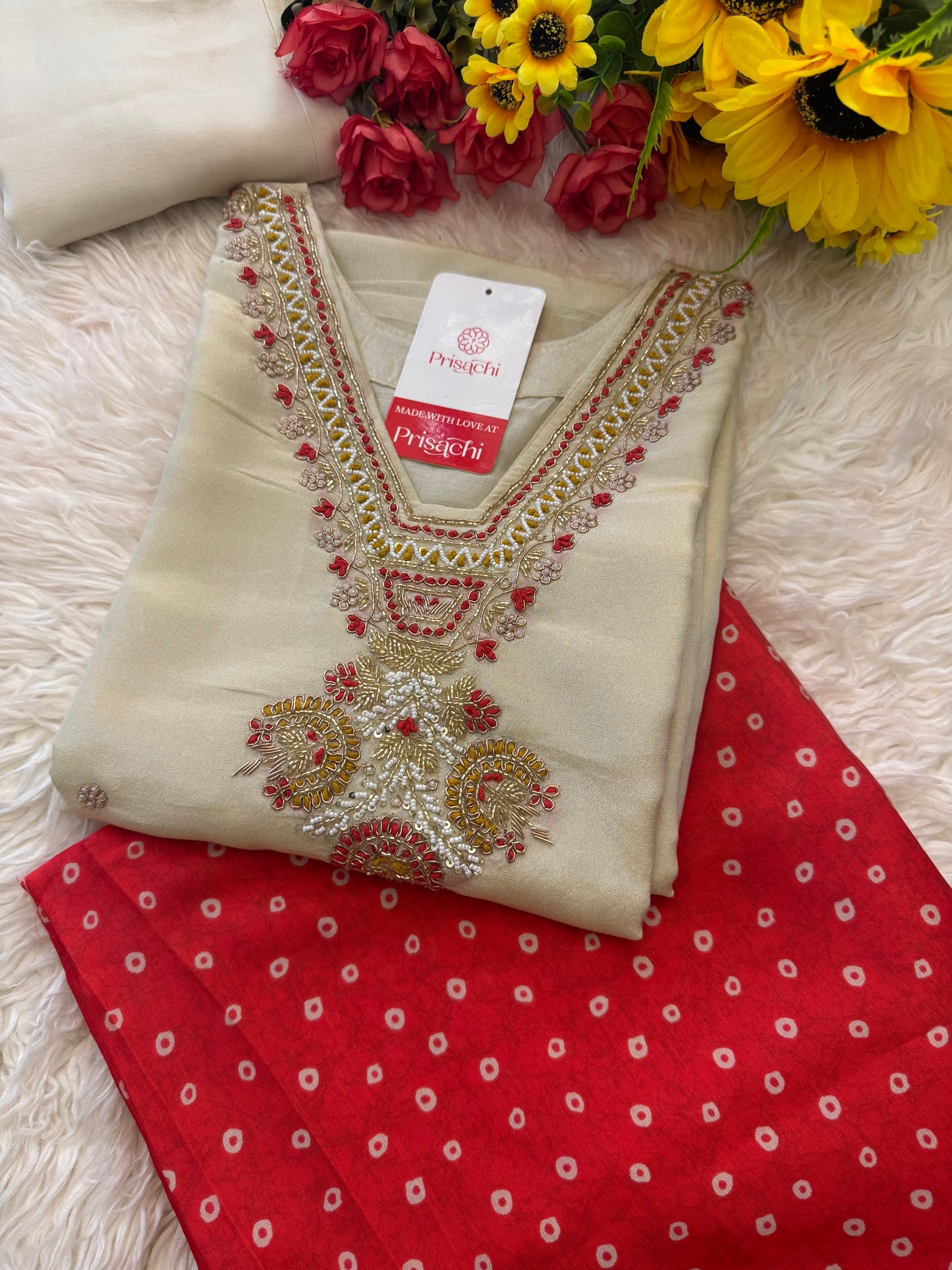 Designer Kurti Bottom With bandhej dupatta