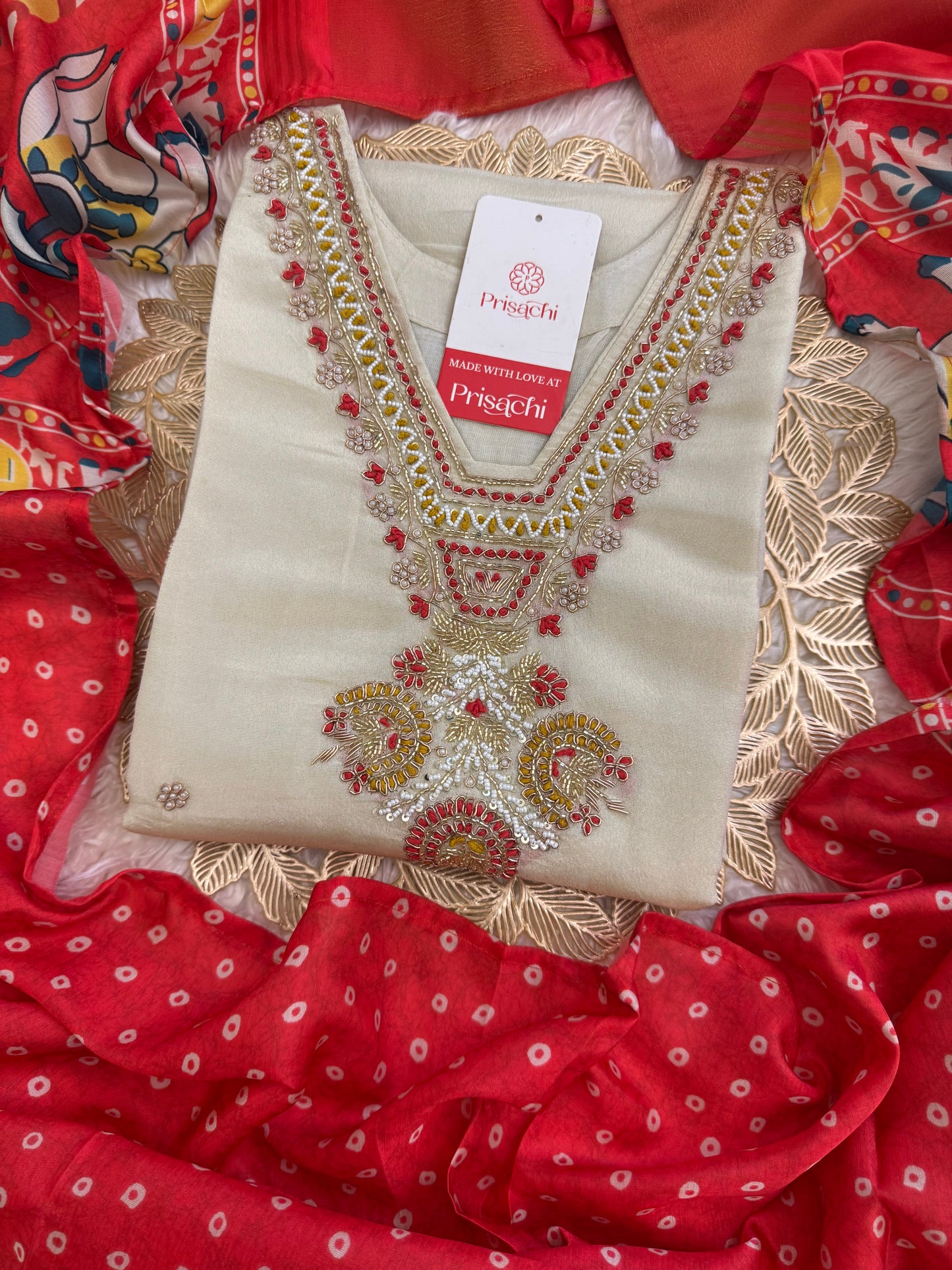 Designer Kurti Bottom With bandhej dupatta