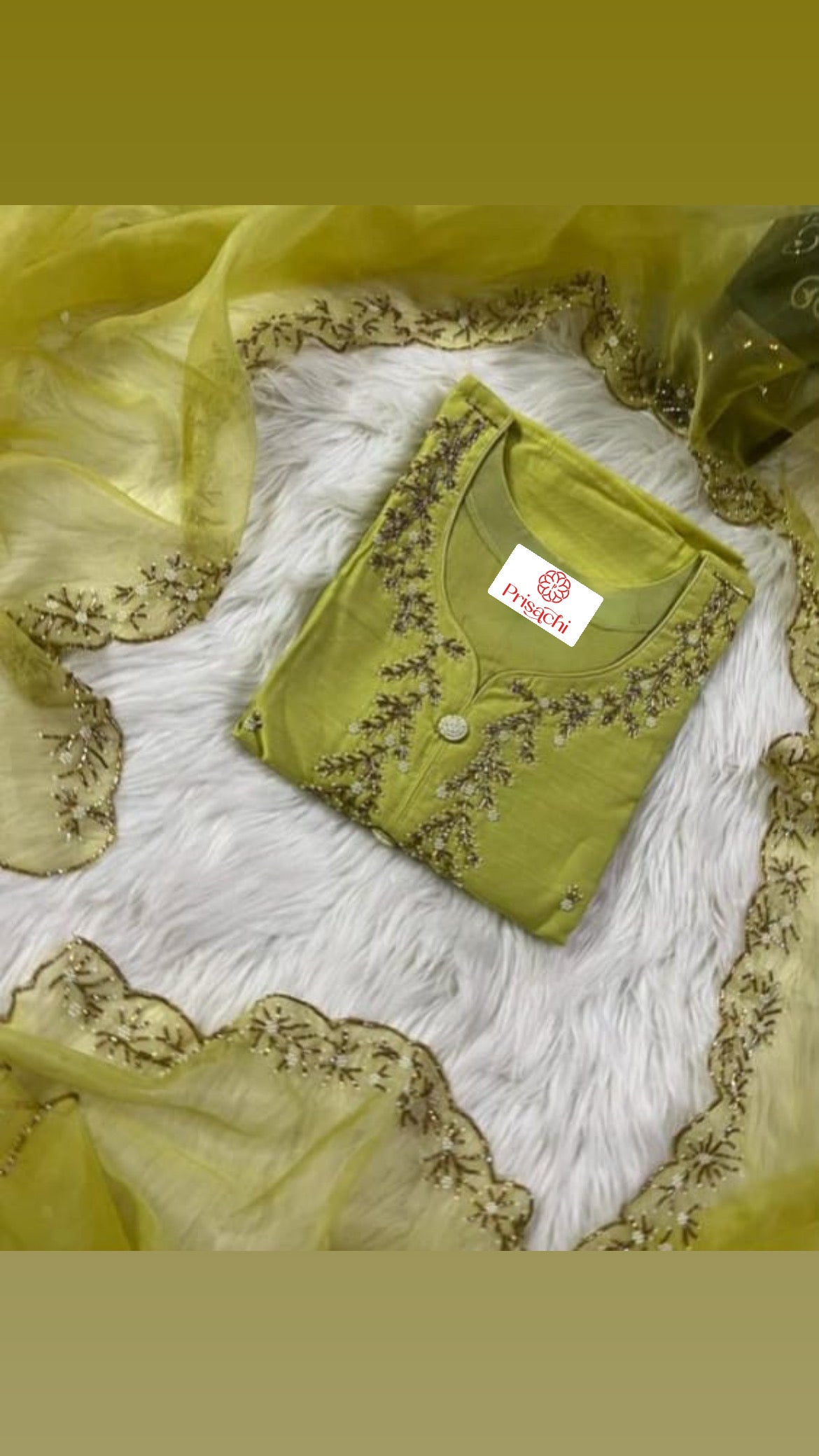 Green embroidered kurta set with dupatta