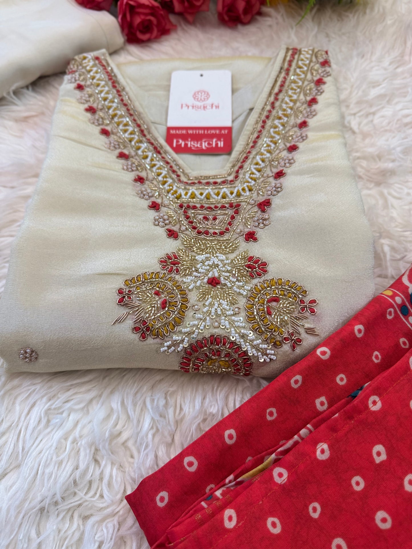 Designer Kurti Bottom With bandhej dupatta