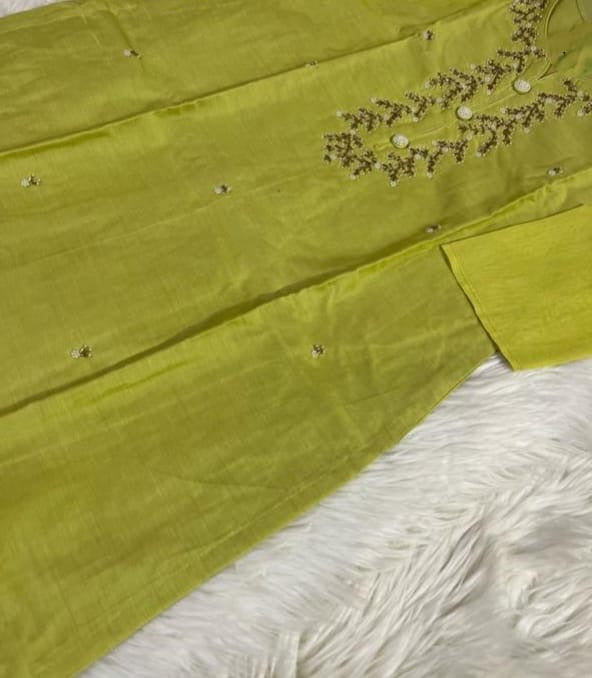Green embroidered kurta set with dupatta