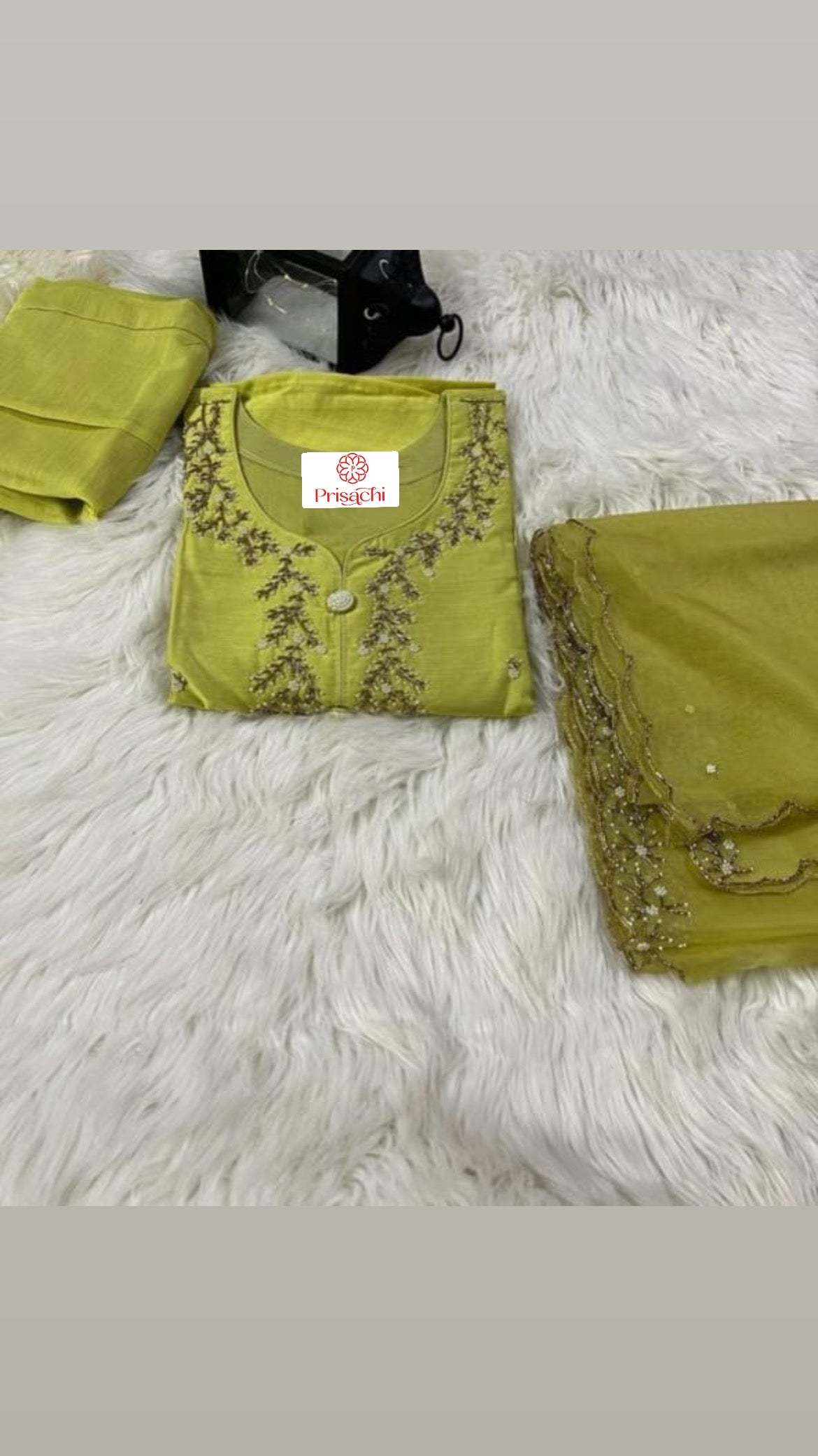 Green embroidered kurta set with dupatta