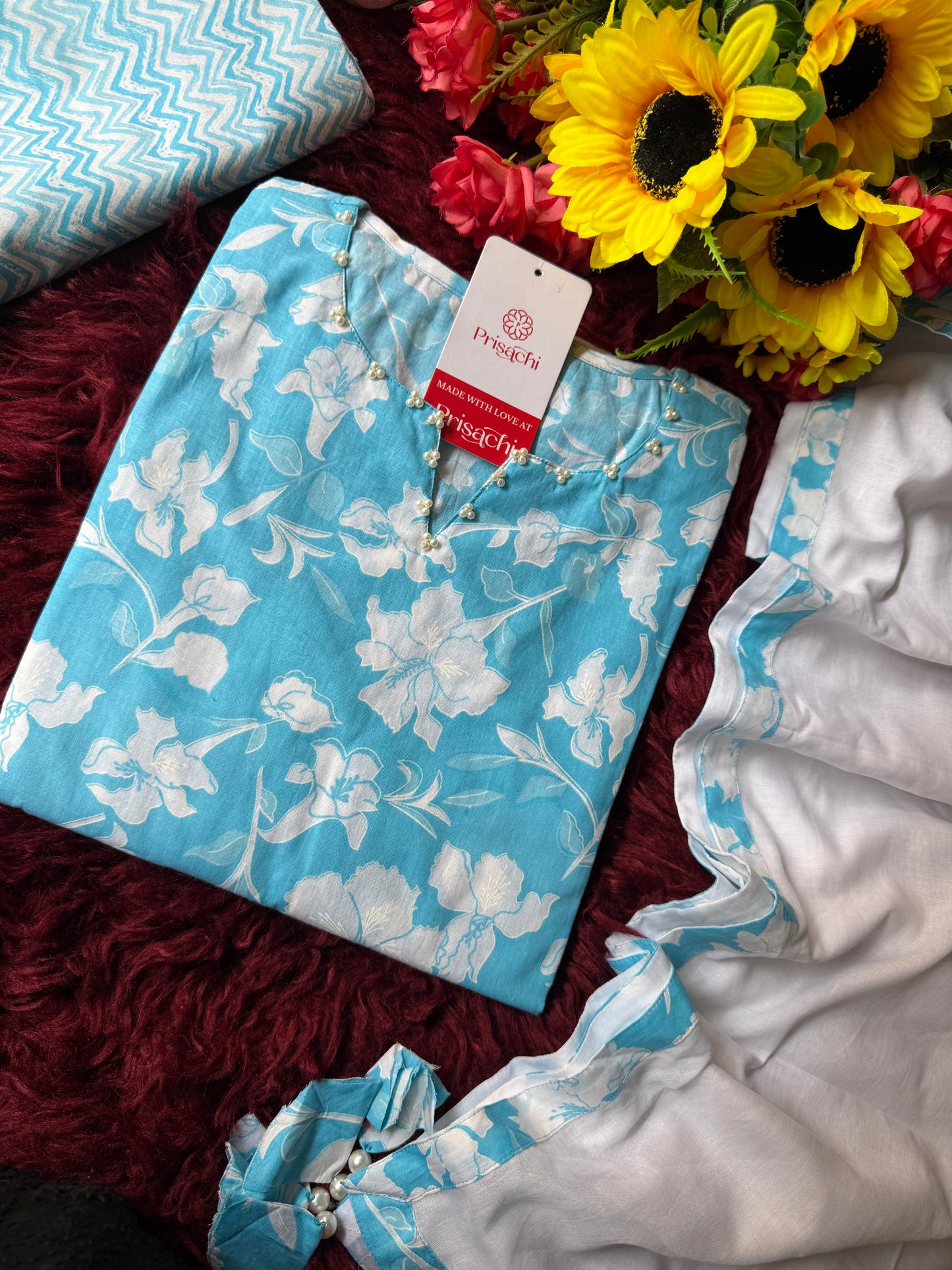 Cotton A-line Kurti with pockets, comfy pant, and dupatta