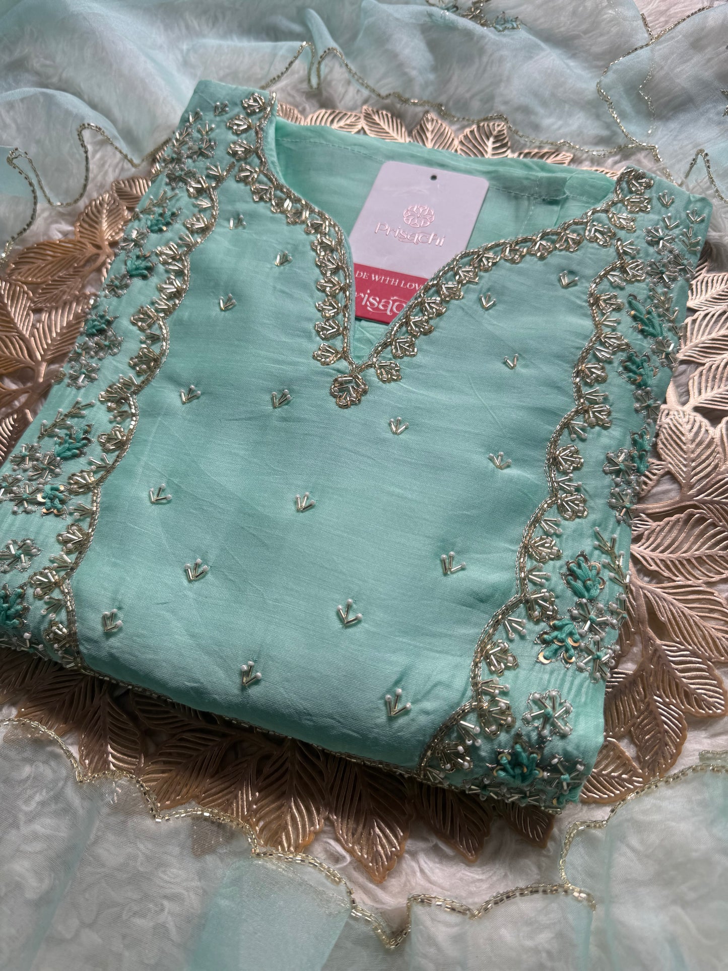 Sky blue Embroidered kurta Pant with dupatta with Zardosi work