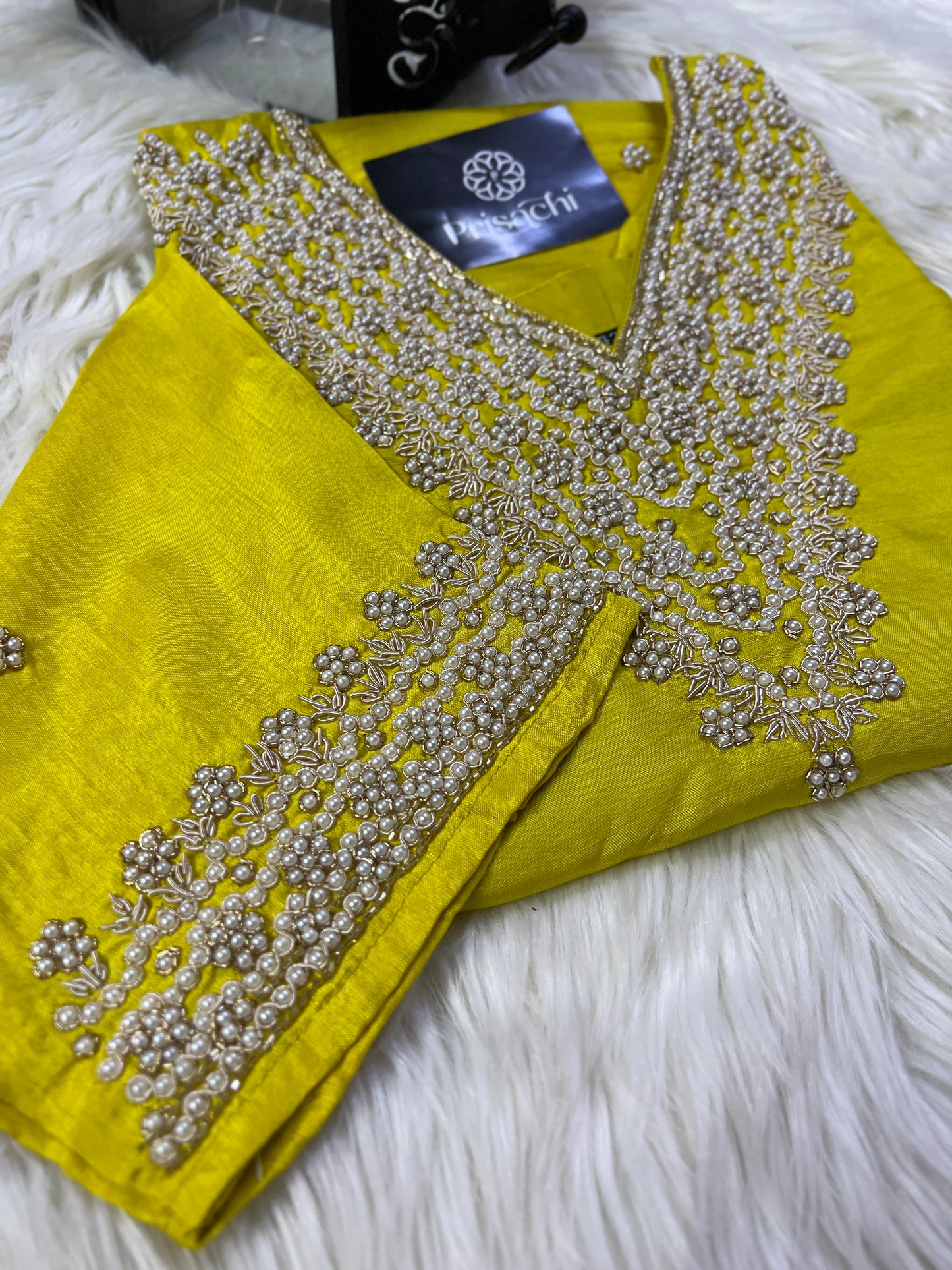 Yellow neck embroidered kurta set with dupatta - Prisachi Official
