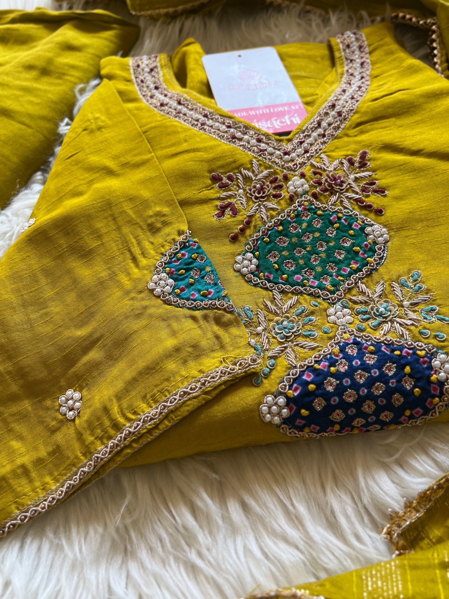 Mustard Yellow Embroidered kurta set with dupatta