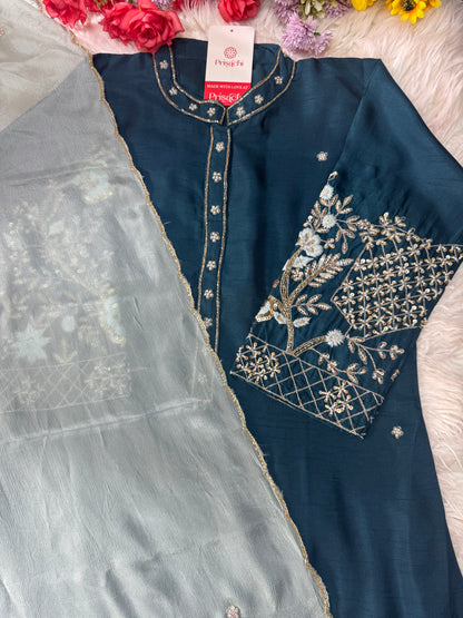 Blue embroidered kurta Bottom with dupatta