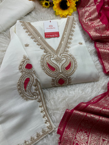 Lilac silk kurta set with Red   dupatta