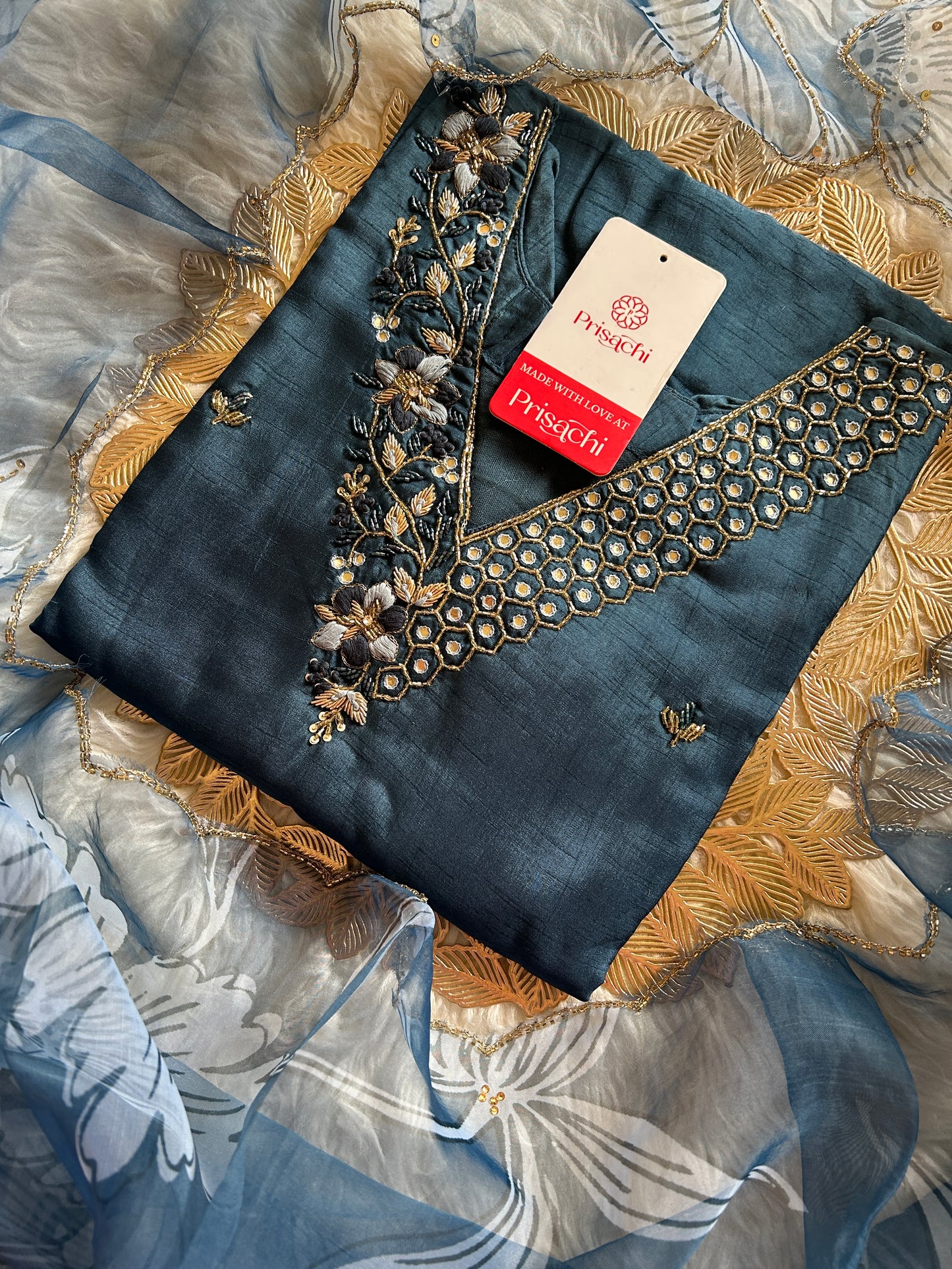 Blue embroidered kurta set with dupatta