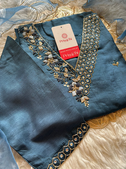 Blue embroidered kurta set with dupatta