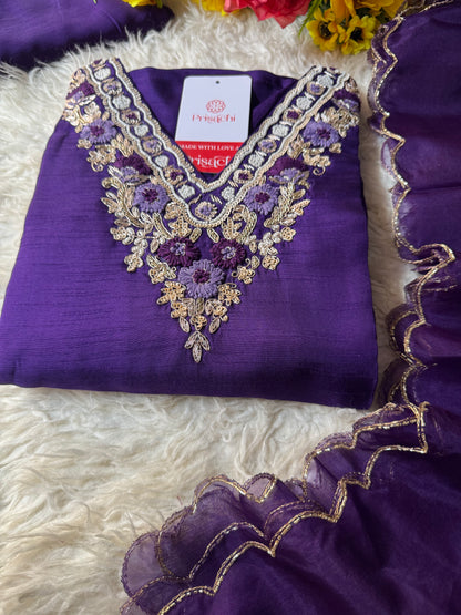 Purple Embroidered kurta bottom with dupatta