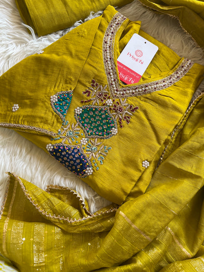 Mustard Yellow Embroidered kurta set with dupatta