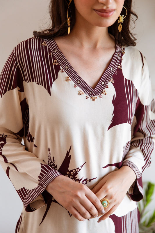 Wine Printed Kurta with PLAZZO