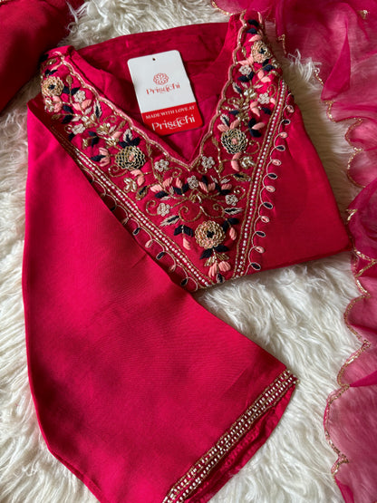 Pink embroidered kurta set with dupatta