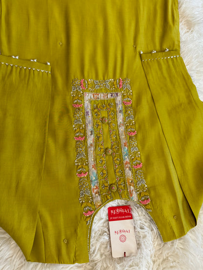 Green embroidered kurta set with dupatta