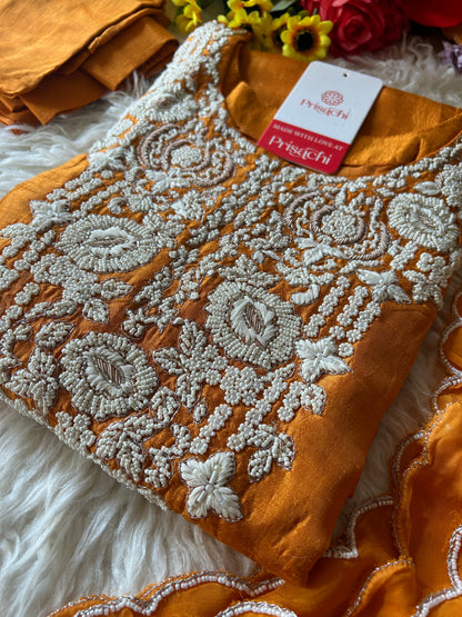 Orange Embroidered Kurta bottom With Dupatta