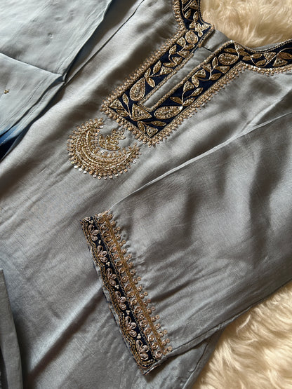 Blue embroidered kurta set with dupatta