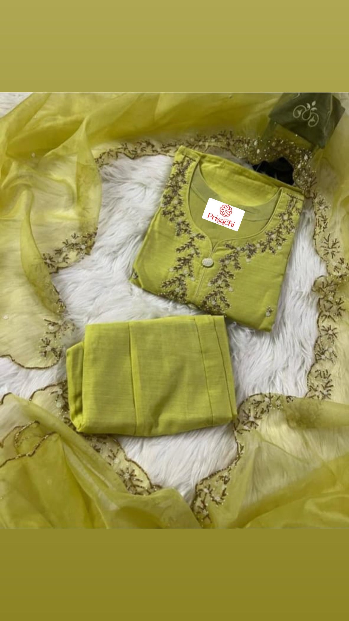 Green  embroidered kurta set with dupatta