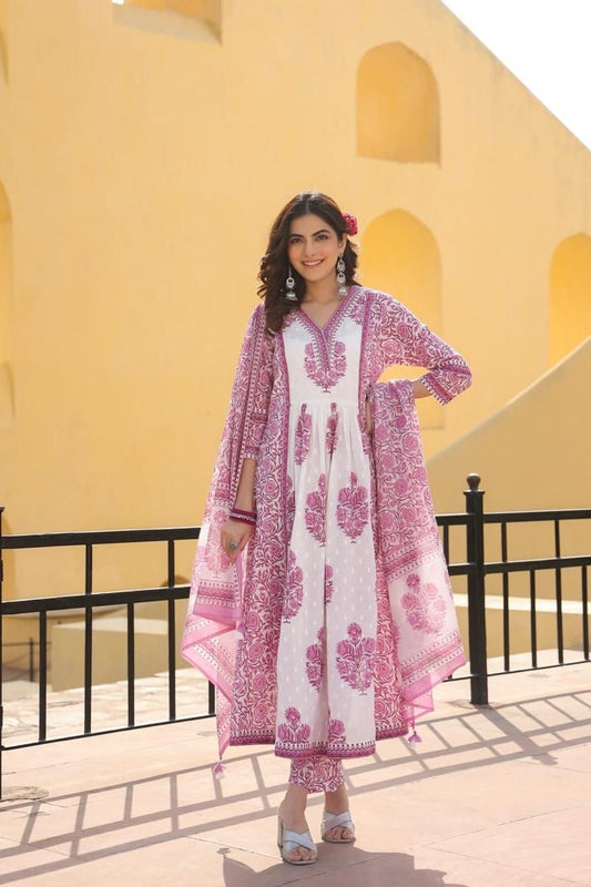 Pure Cotton Anarkali kurta Set