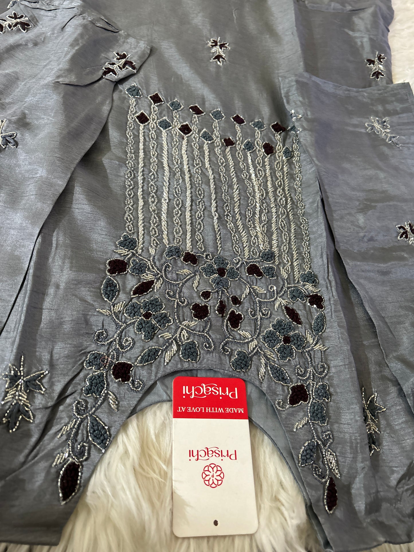 Gray embroidered kurta set with  dupatta