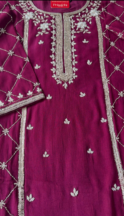 Embroidered kurti sharara set  with dupatta