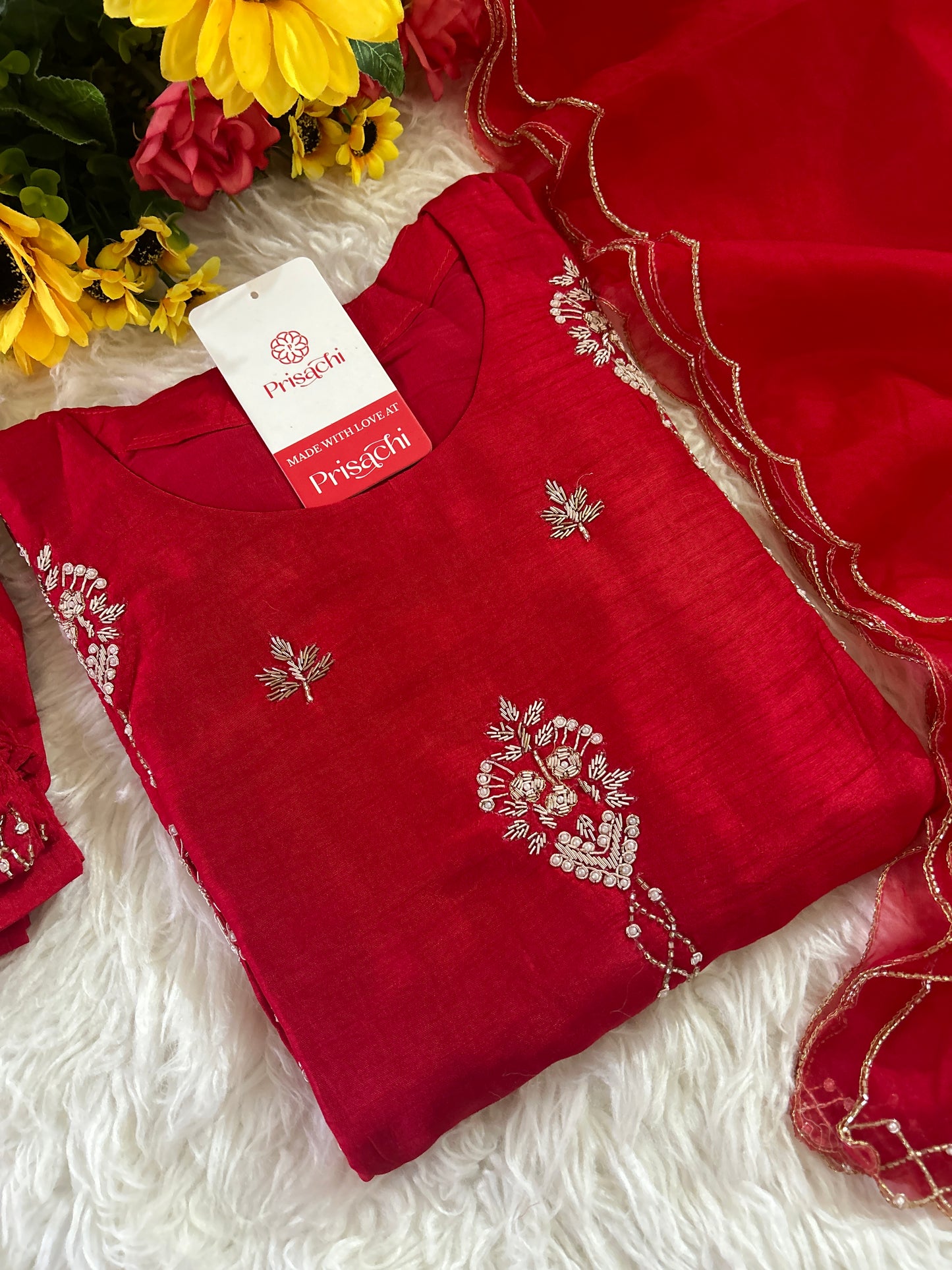 Designer Red Embroidered kurta set with dupatta