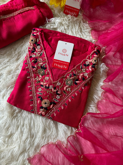 Pink embroidered kurta set with dupatta