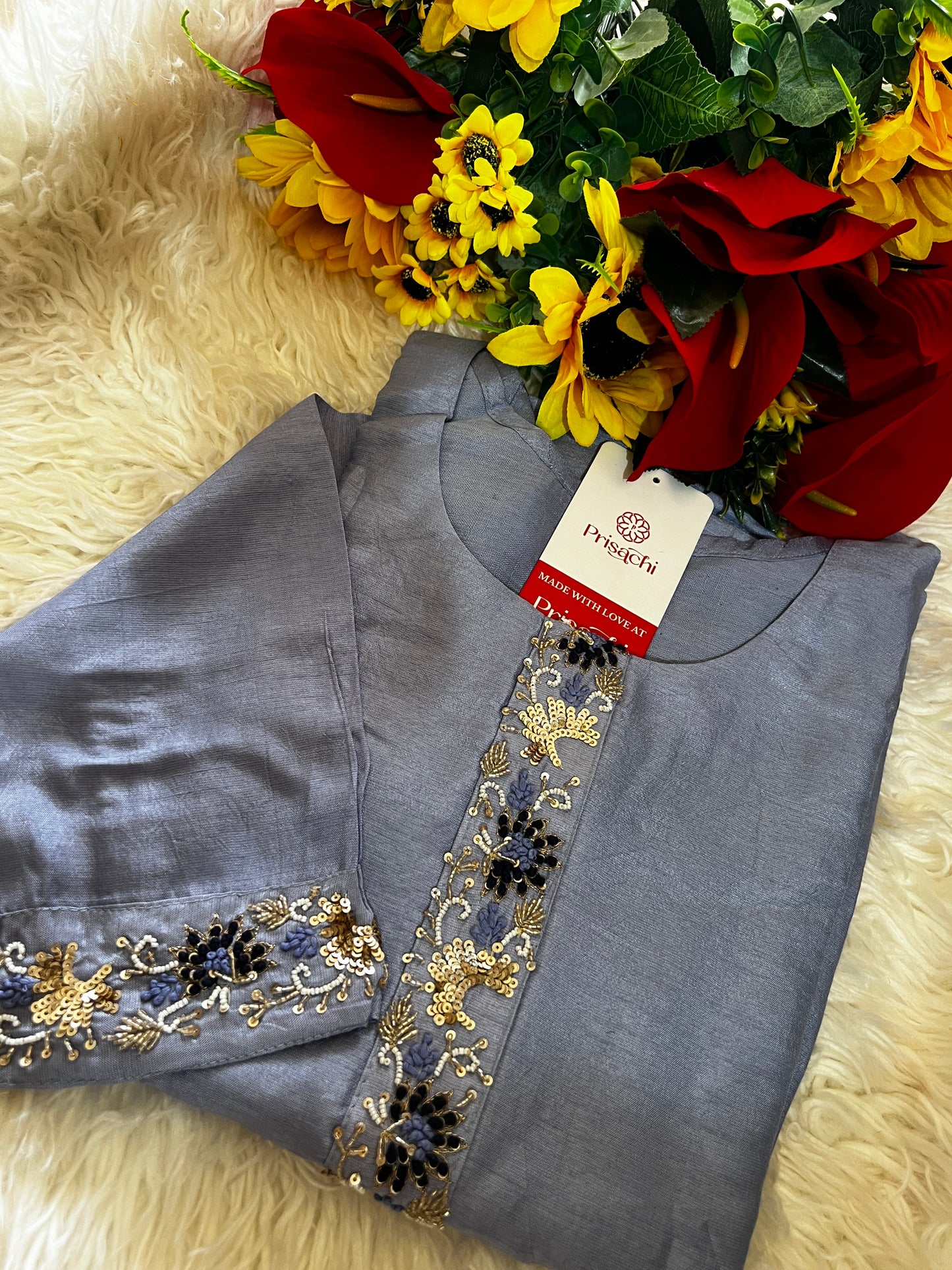 Blue embroidered kurta Bottom with dupatta