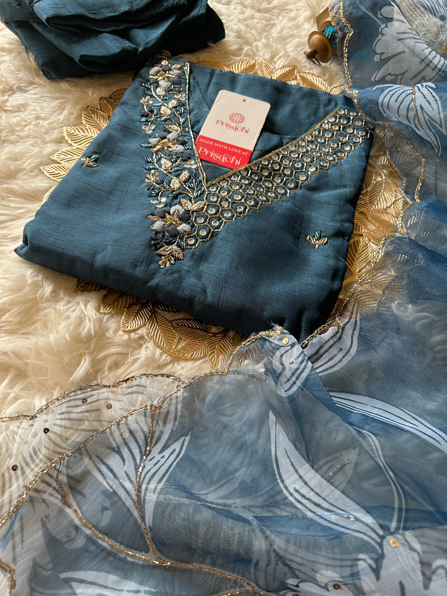 Blue embroidered kurta set with dupatta