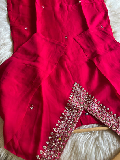 Pink neck embroidered kurta set with dupatta