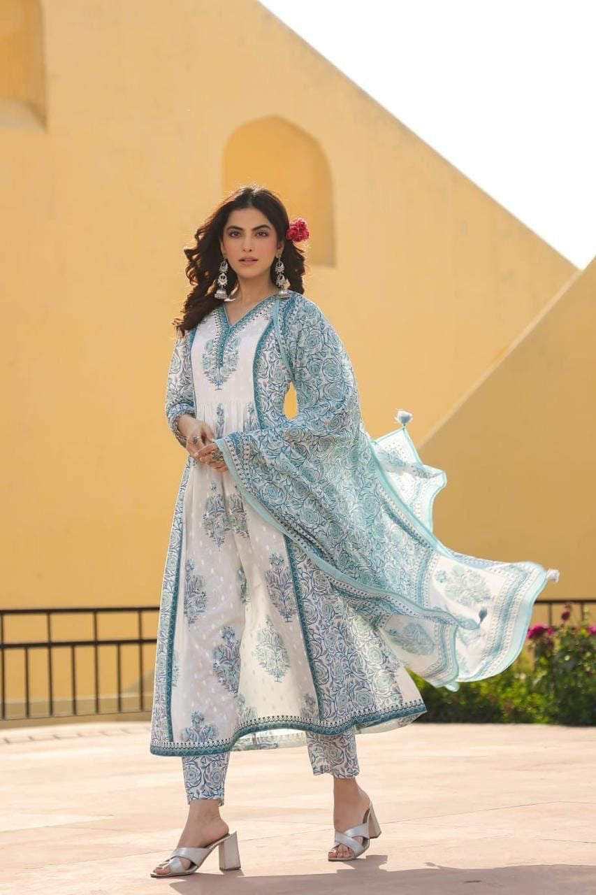 Pure Cotton Anarkali kurta Set