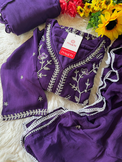 Purple Embroidered kurti sharara set  with dupatta