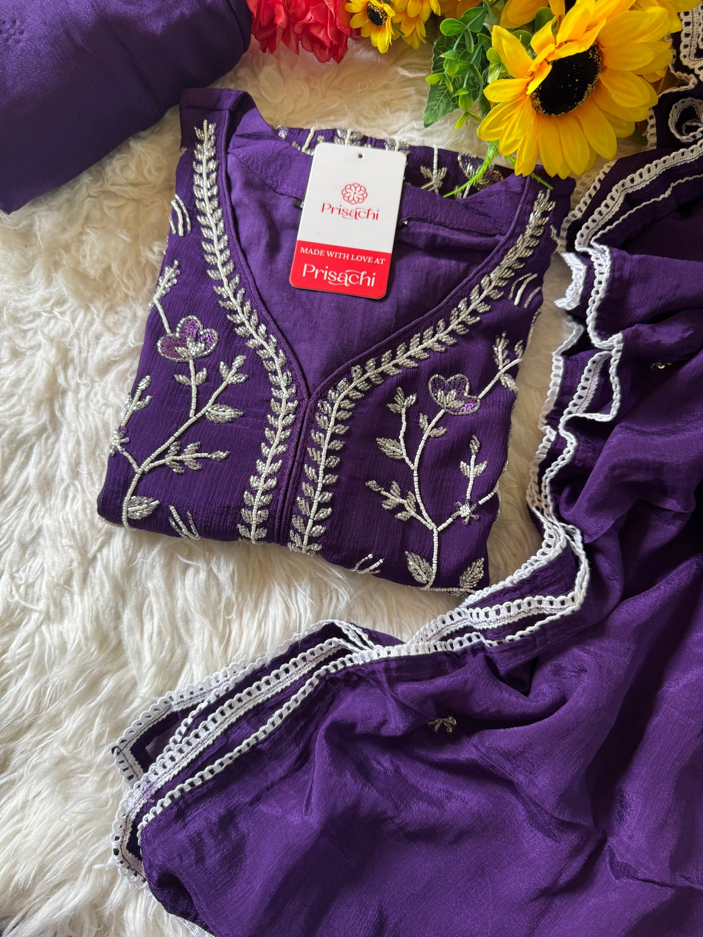 Purple Embroidered kurti sharara set  with dupatta