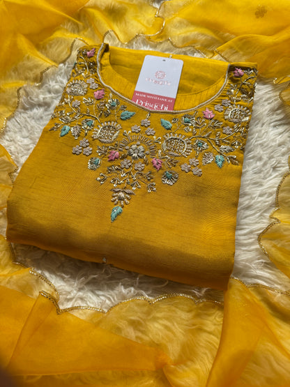 Yellow Embroidered kurta set with dupatta