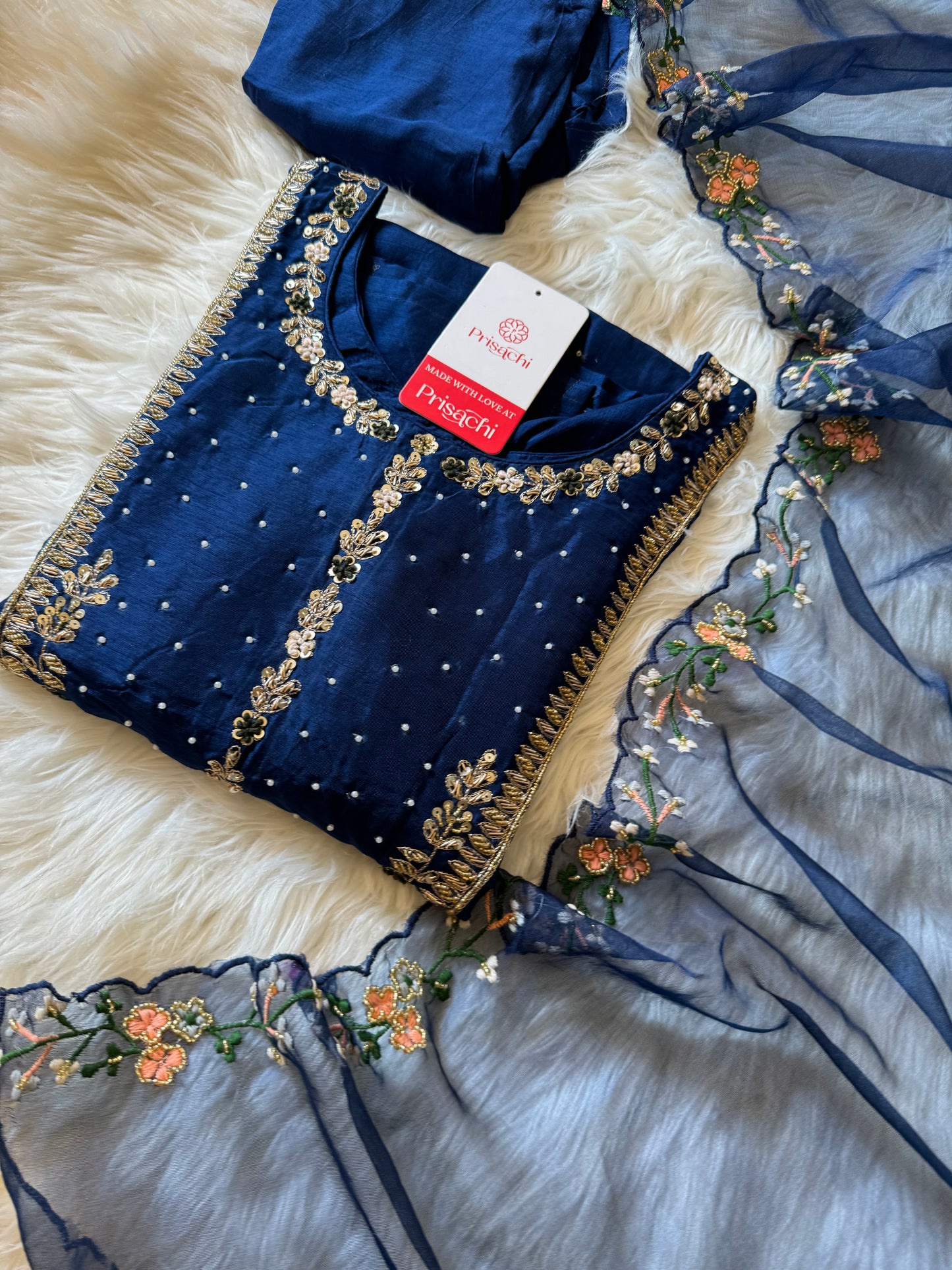 Blue embroidered kurta set with dupatta