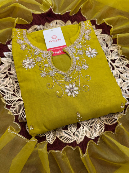 Mustard Yellow Embroidered kurta pant  with dupatta