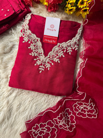 pink Embroidered kurta Pant  with dupatta