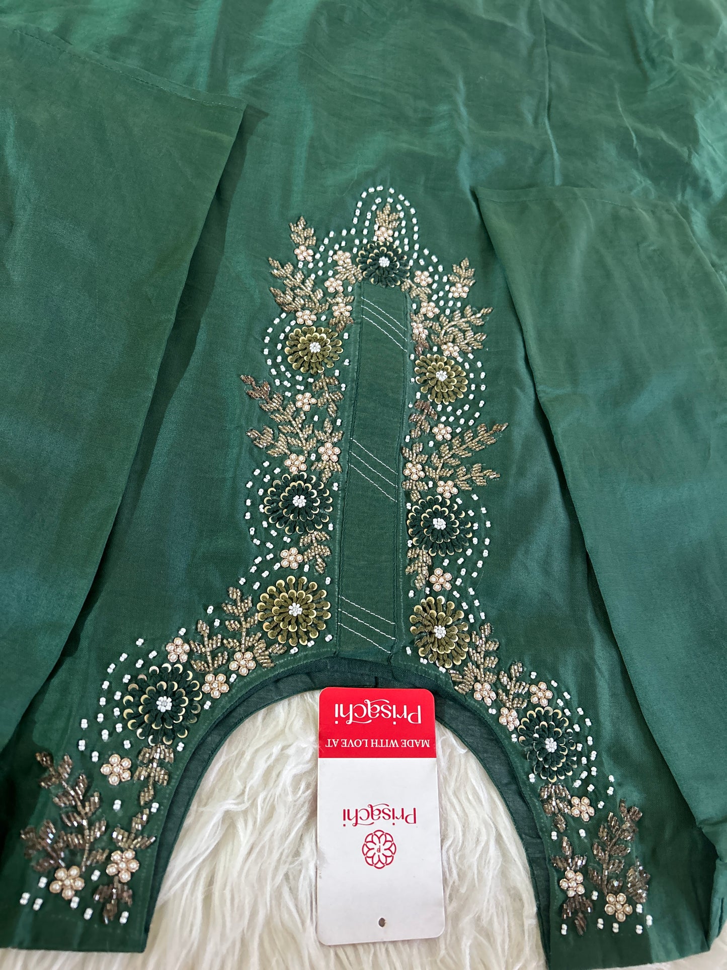 Green embroidered kurta set with dupatta