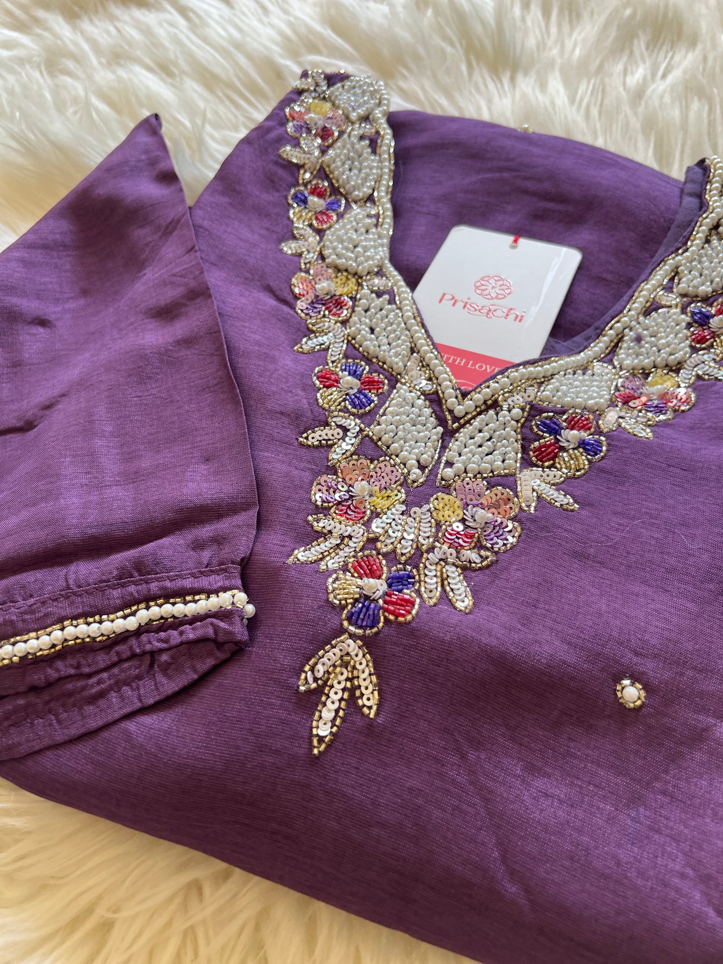 Purple embroidered kurta set with dupatta