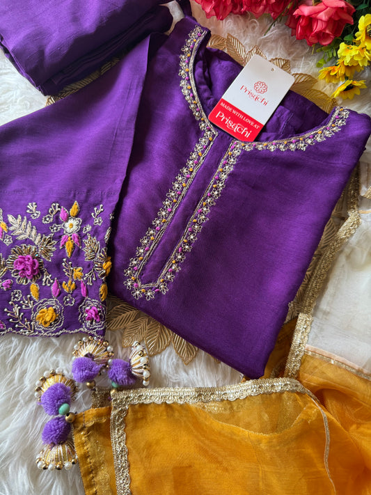 Purple embroidered kurta Pant  with Multicolored dupatta