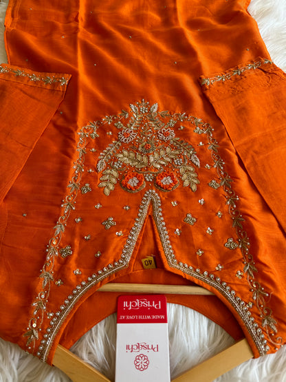 Orange Embroidered Kurta Set With Dupatta