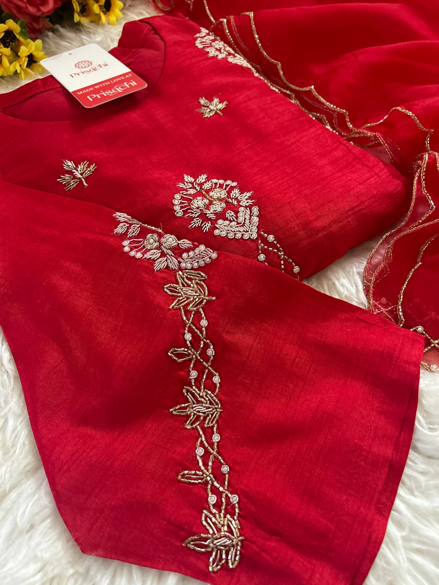 Designer Red Embroidered kurta set with dupatta