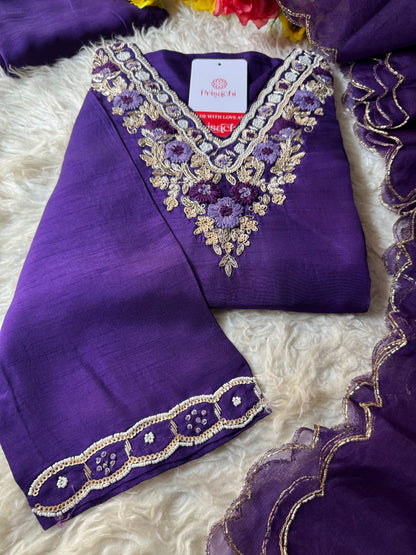 Purple Embroidered kurta bottom with dupatta