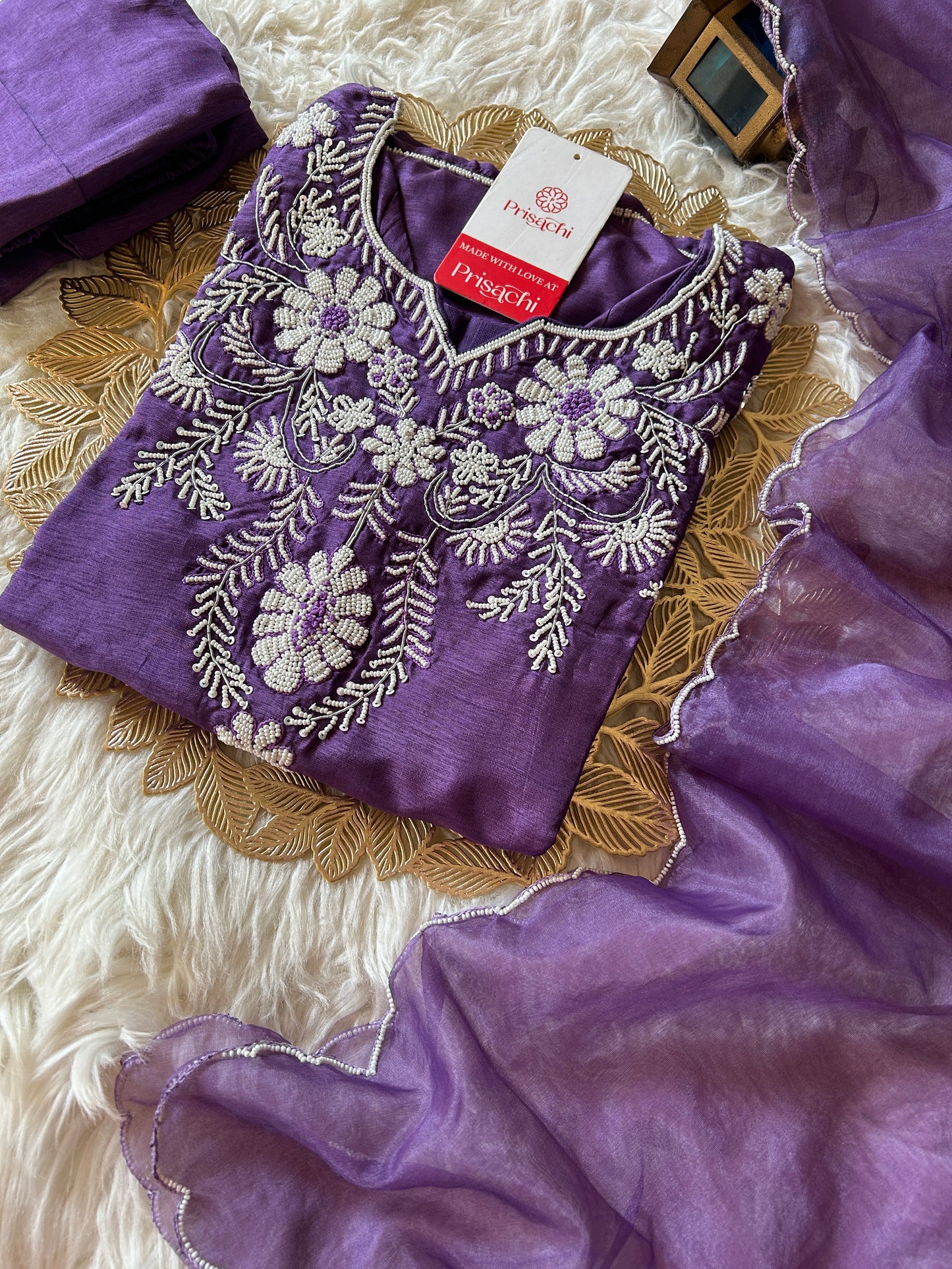 Purple embroidered kurta set with dupatta